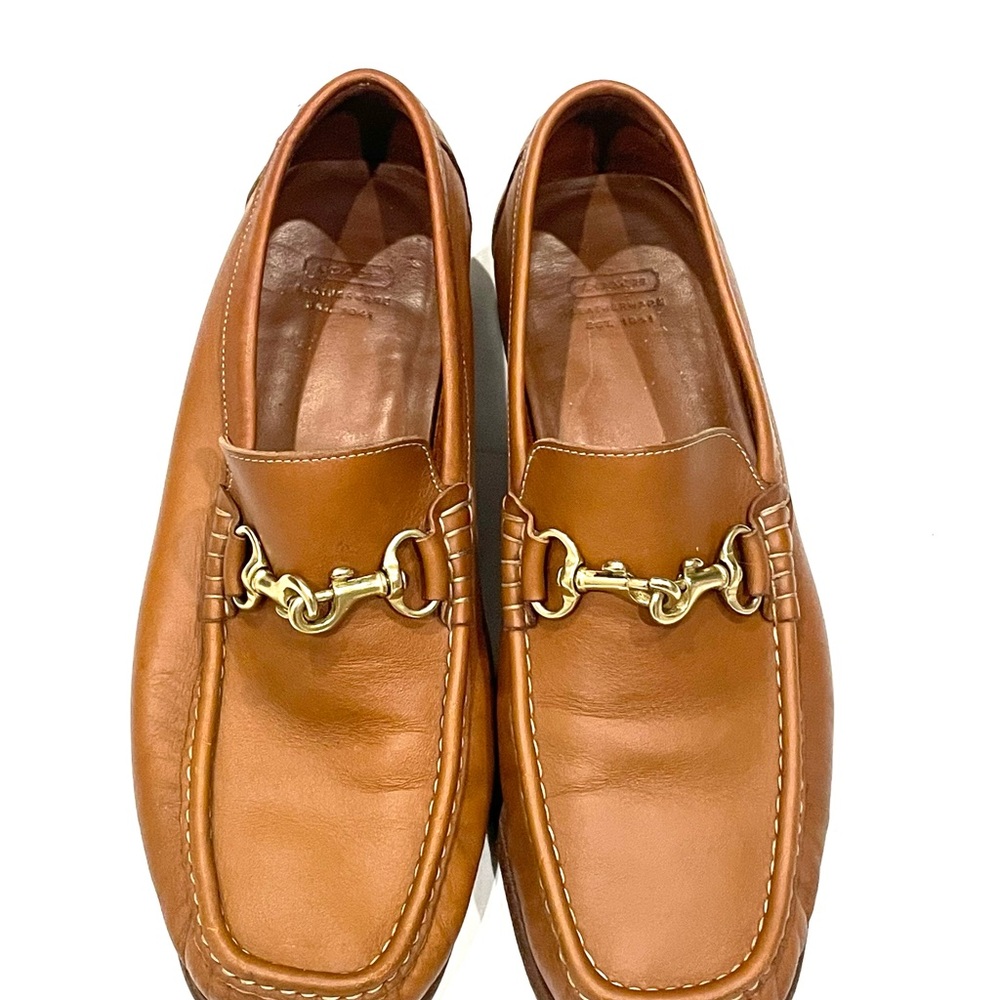 COACH Patterson horsebite Men’s driving shoes tan leather 9.5 MADE IN ITALY